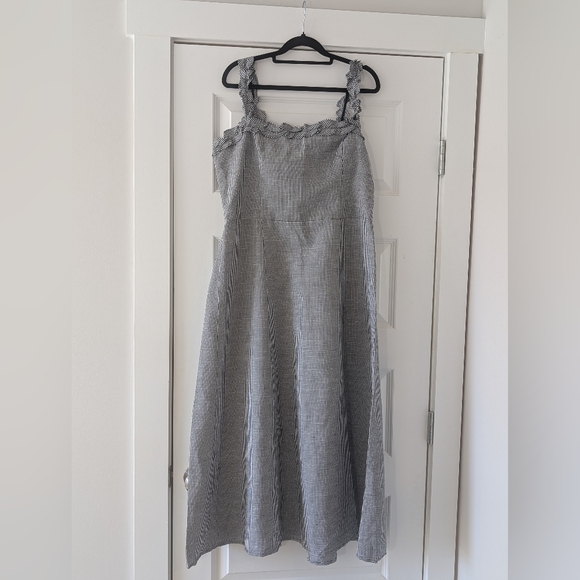 ANTONIO MELANI Black And White Gingham Maxi Dress with Ruffle Straps Size 12 - Picture 3 of 9